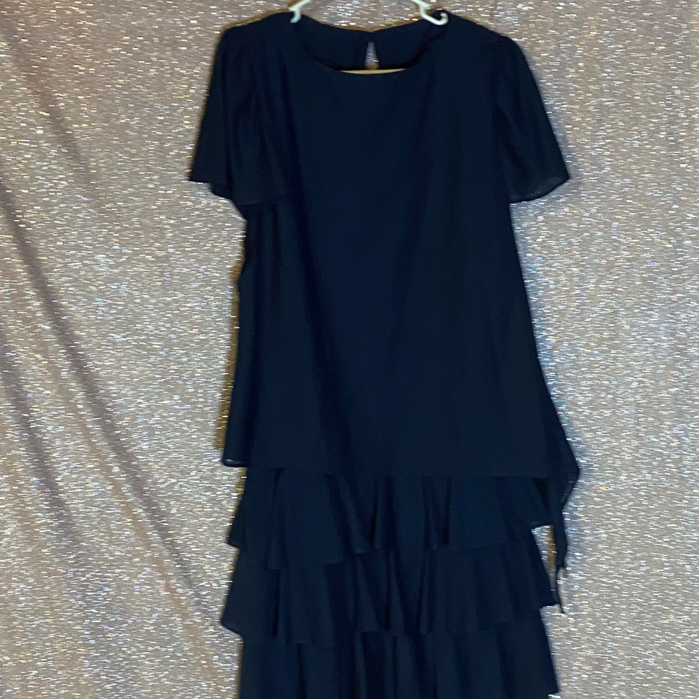 Dark blue dress with layered frilled bottom.